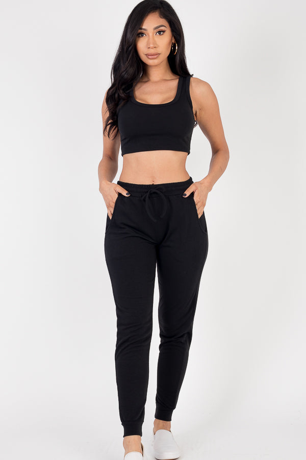 French Terry Cropped Tank Top & Joggers Set (CAPELLA)-5