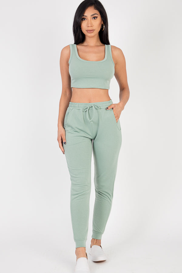 French Terry Cropped Tank Top & Joggers Set (CAPELLA)-6