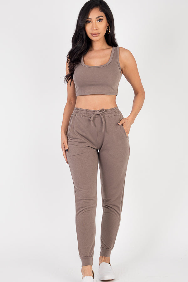 French Terry Cropped Tank Top & Joggers Set (CAPELLA)-7