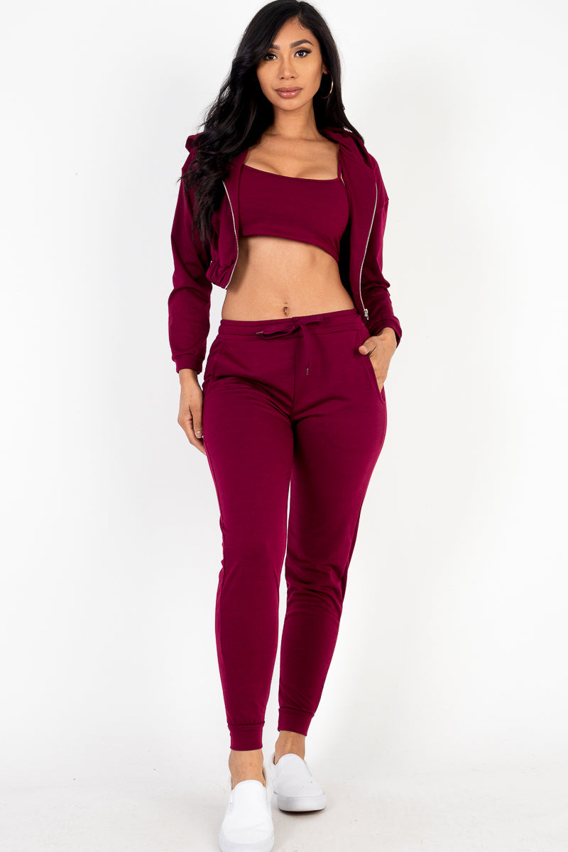 French Terry Cropped Cami with Zip-up Jacket and Joggers Set (CAPELLA)-6