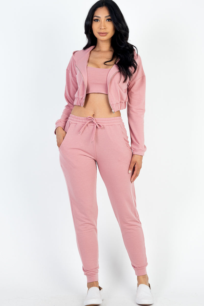 French Terry Cropped Cami with Zip-up Jacket and Joggers Set (CAPELLA)-7