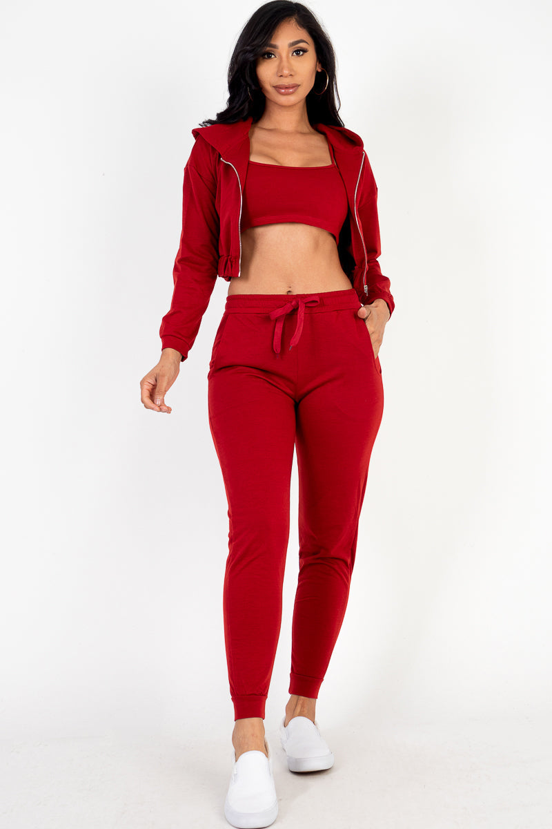 French Terry Cropped Cami with Zip-up Jacket and Joggers Set (CAPELLA)-8